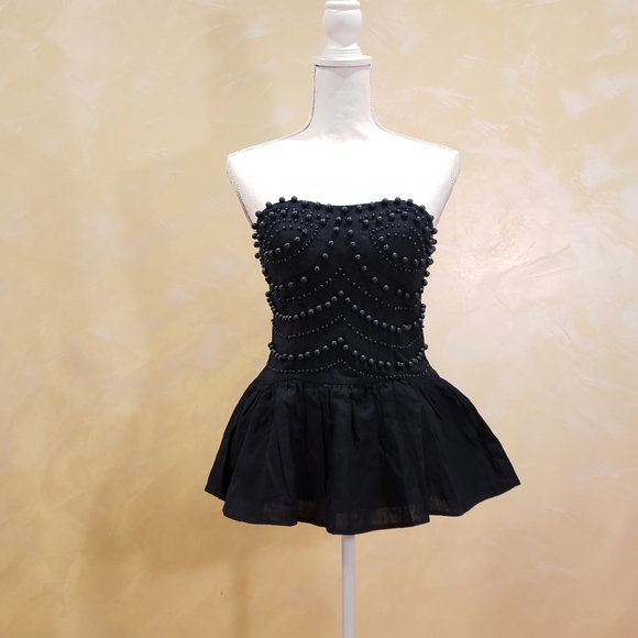 Gracia Tops - Gracia Strapless Beaded Peplum Top